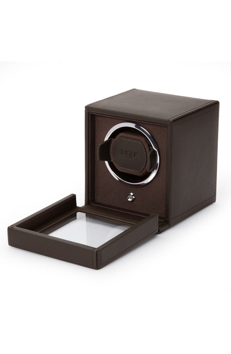 WOLF Cub Single Watch Winder with Cover, Alternate, color, Brown