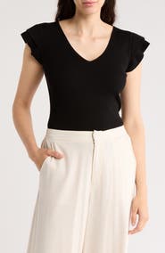 T Tahari Ruffle Sleeve Fitted Sweater