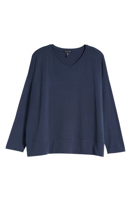 Eileen Fisher Boxy Long Sleeve V-neck Top In Blue