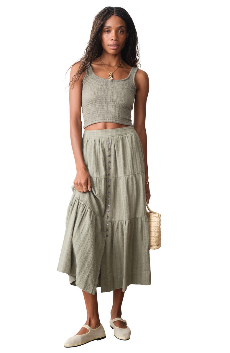 Marine Layer Lana Tiered Cotton Maxi Skirt, Alternate, color, Sage