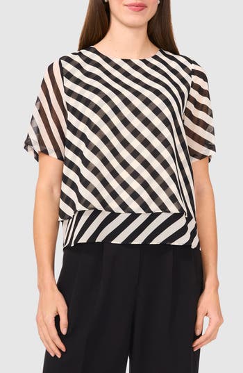 Halogen ® Stripe Double Layer Top In Black