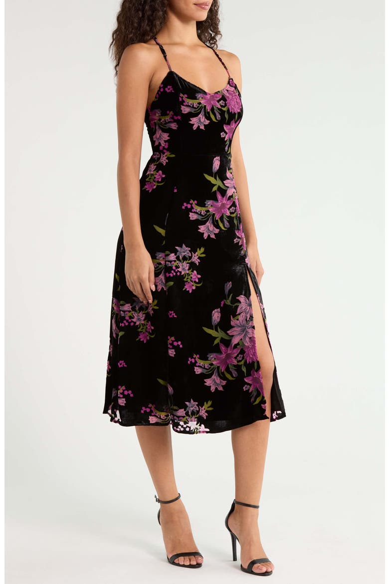 Sylvia Floral Midnight Velvet Midi Dress, Alternate, color, BLACK-MULTI