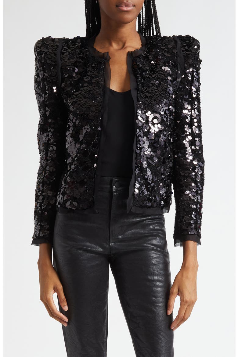Shai Paillette Strong Shoulder Jacket, Main, color, BLACK