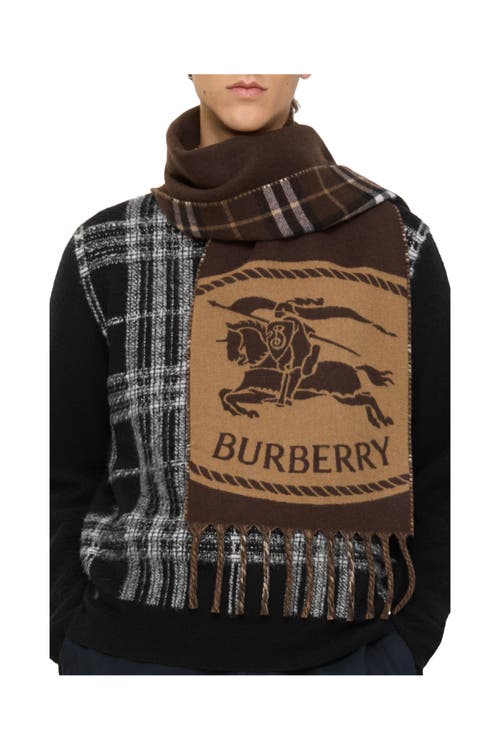 Burberry Reversible Knight Stamp Scarf In Brown
