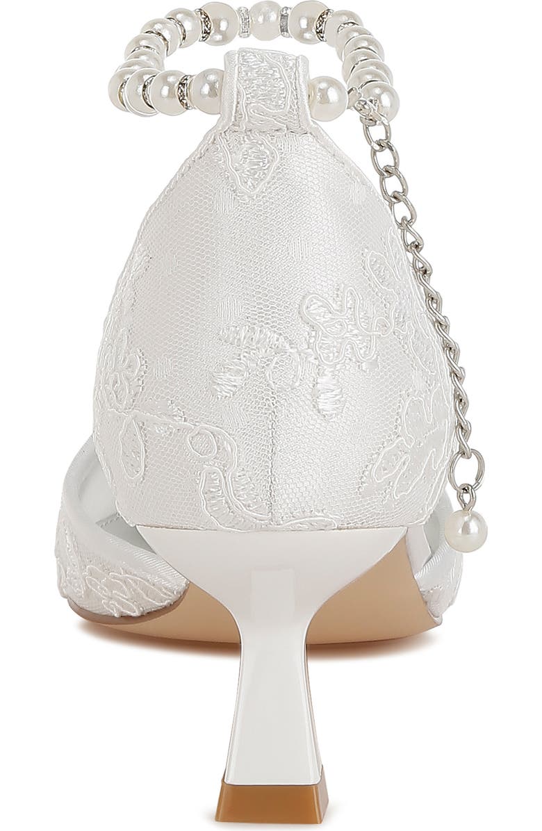 Rag & Co Bruna Faux Pearl Ankle Tie Lace Pump, Alternate, color, White/ Silver