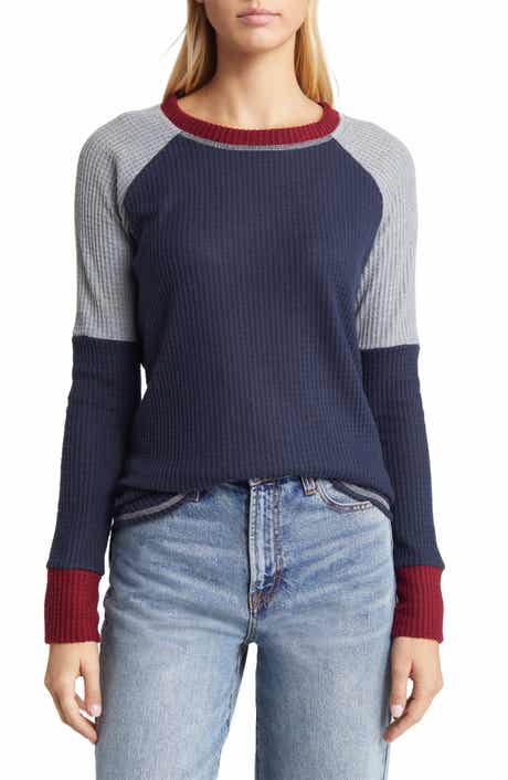 Loveappella Colorblock Raglan Sleeve Waffle Knit Top