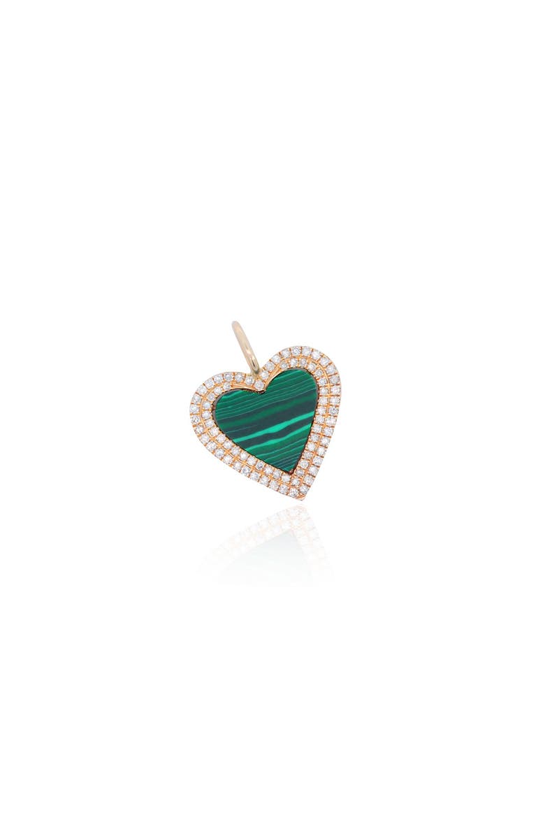 The Lovery Fine Jewelry Double Diamond Malachite Heart Charm, Main, color, Malachite