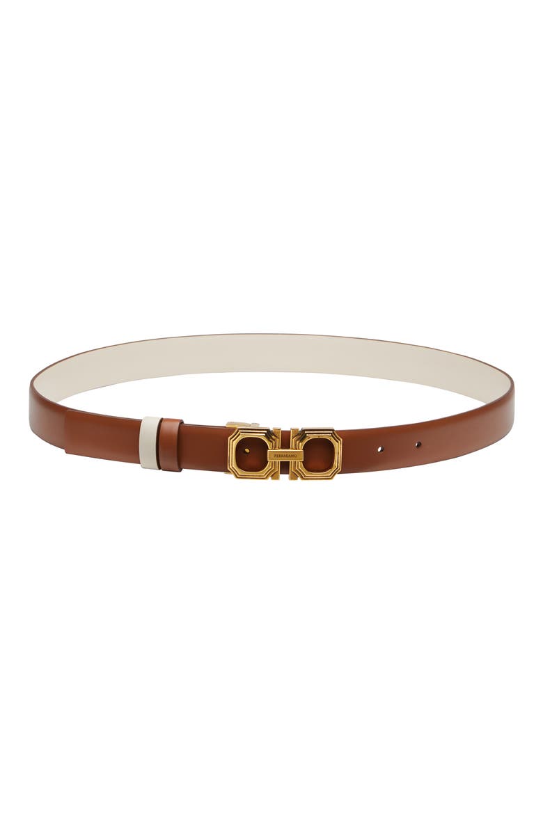 Square Double Gancio Reversible Leather Belt, Main, color, SELLA / BONE