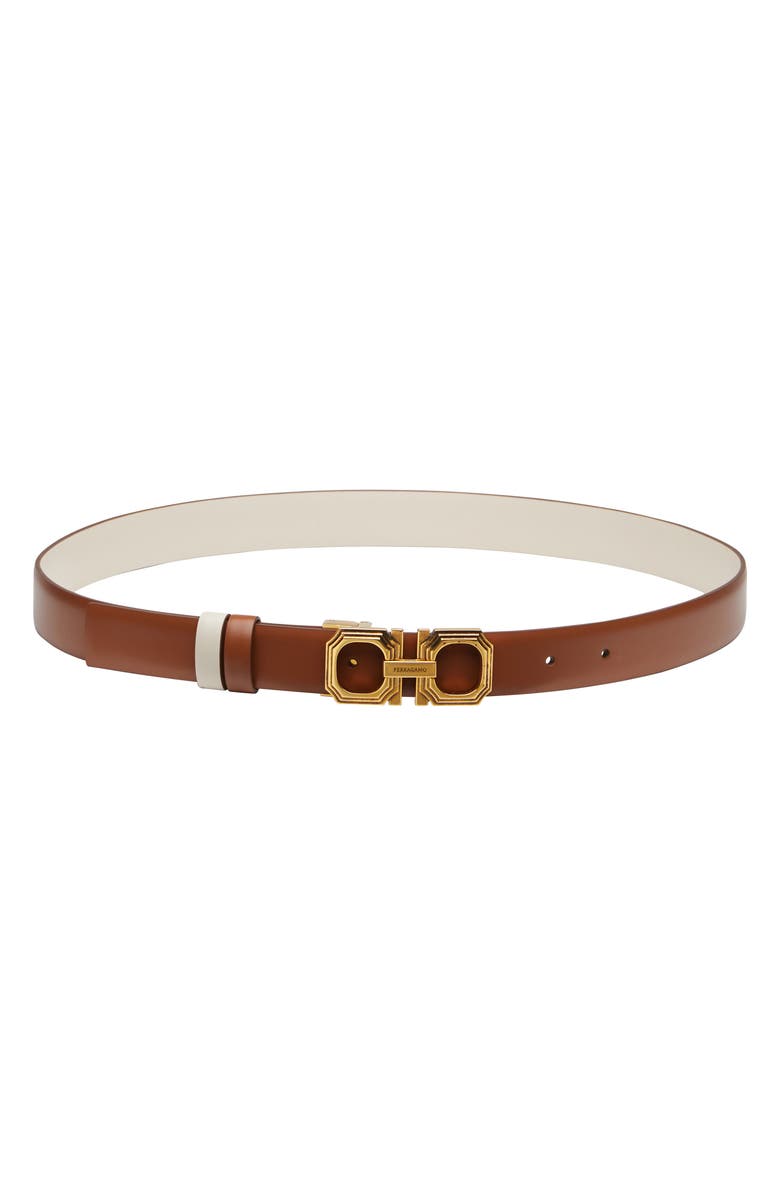 FERRAGAMO Square Double Gancio Reversible Leather Belt, Main, color, 