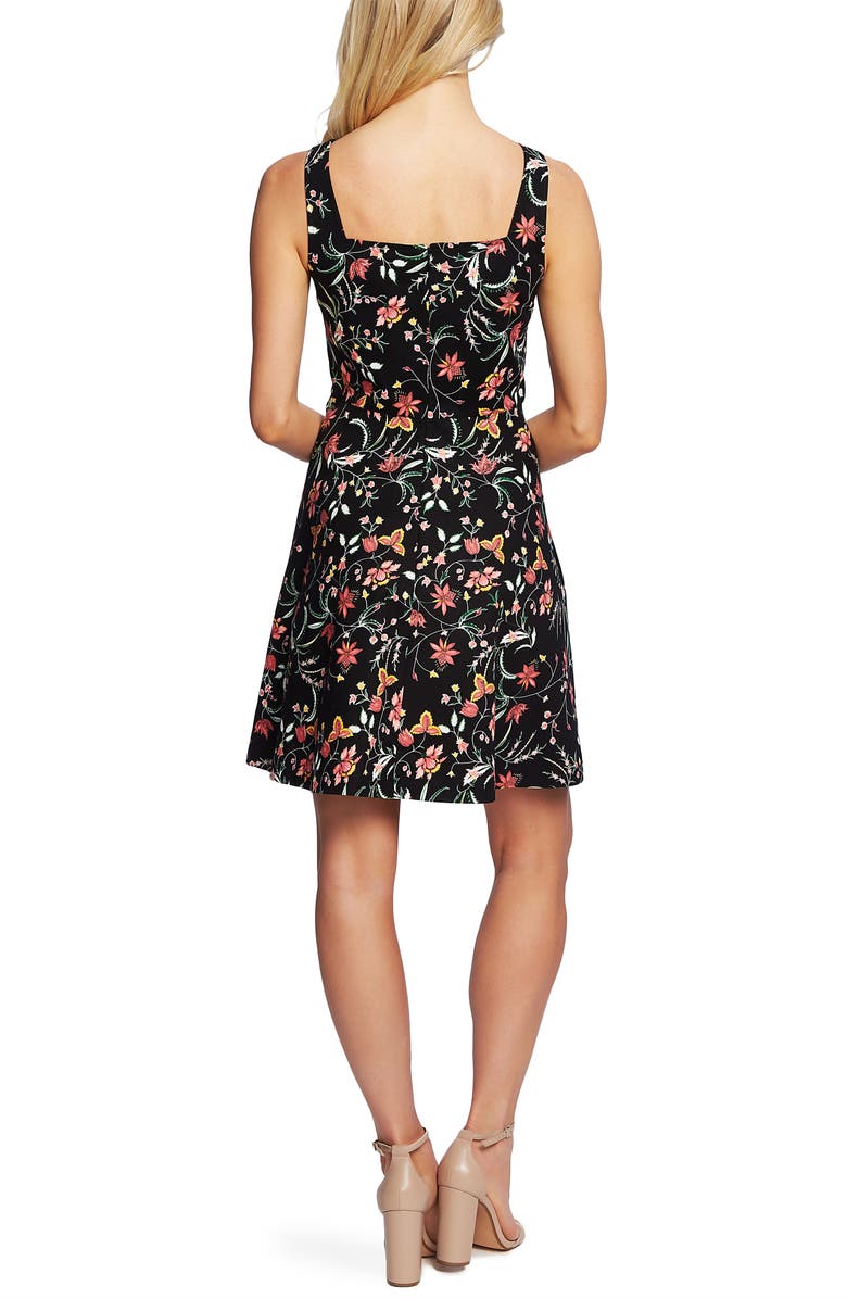 CeCe Marrakesh Ink Floral Print Sleeveless Stretch Cotton Dress, Alternate, color,