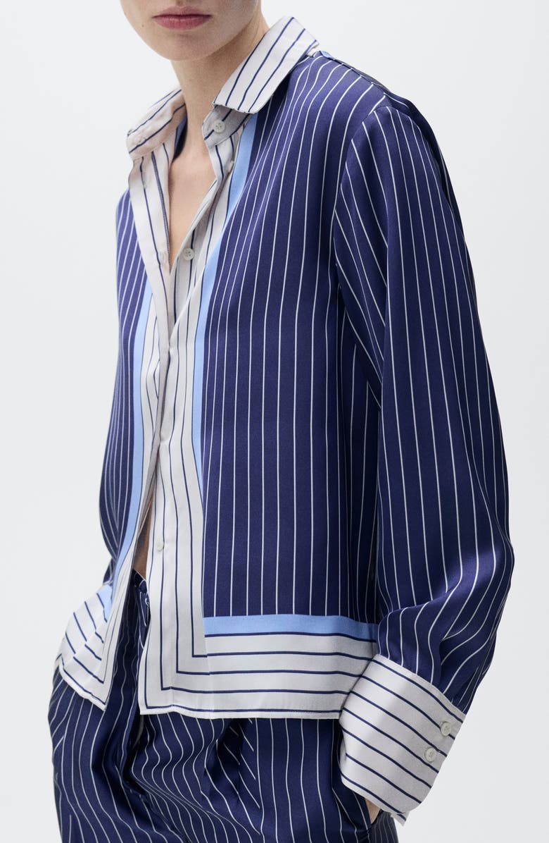 MANGO Stripe Satin Shirt, Alternate, color, Blue
