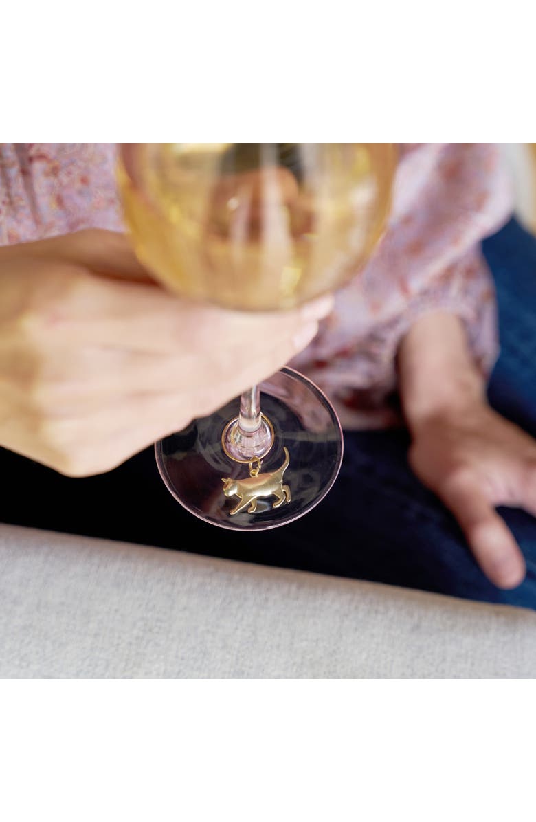 TWINE Cat Wine Charms Set of 6, Alternate, color, Gold