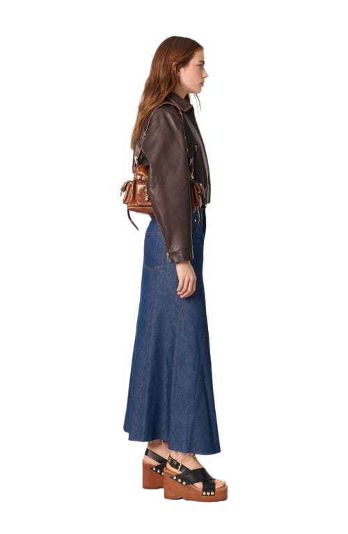 Maje Long Denim Skirt In Navy