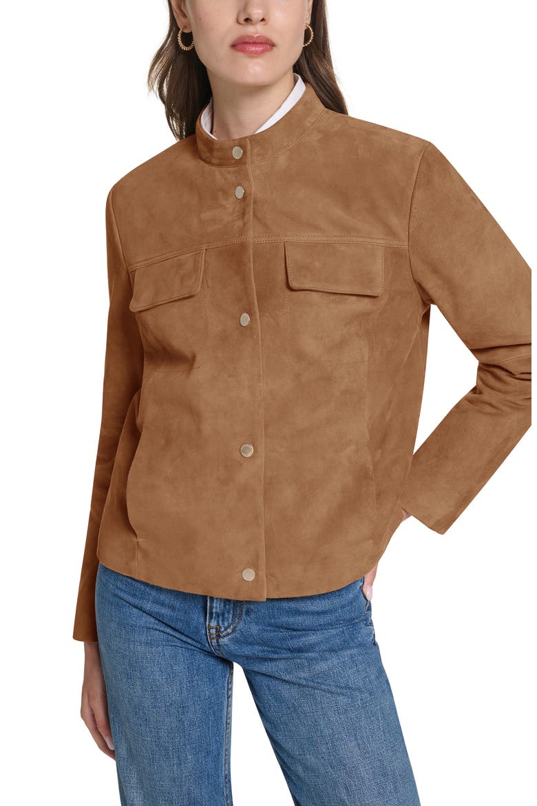 Convertible Collar Leather Jacket, Alternate, color, HAZELNUT