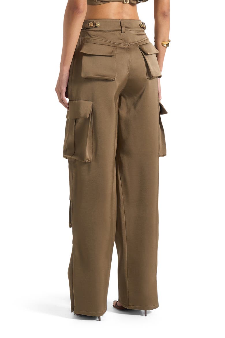 Emilie Satin High Waisted Cargo Pants, Alternate, color, Dark Olive