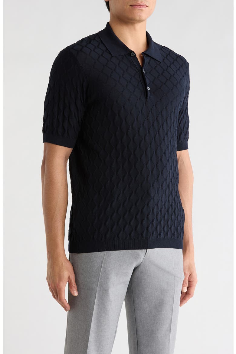 Dylan Cotton & Silk Jacquard Polo Sweater, Alternate, color, MIDNIGHT