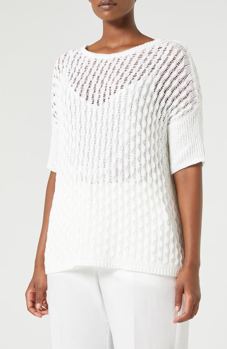 Marina Rinaldi Giugno Openwork Sweater, Main, color, Optical White
