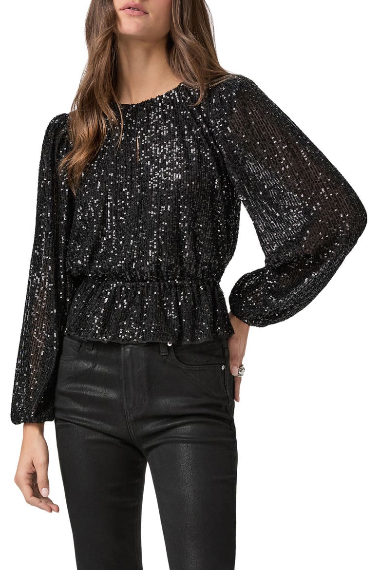 Vilma Sequin Peplum Top, Main, color, BLACK