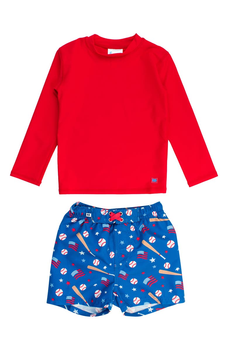 RuggedButts Play Ball Long Sleeve Two-Piece Rashguard Swimsuit, Main, color, 