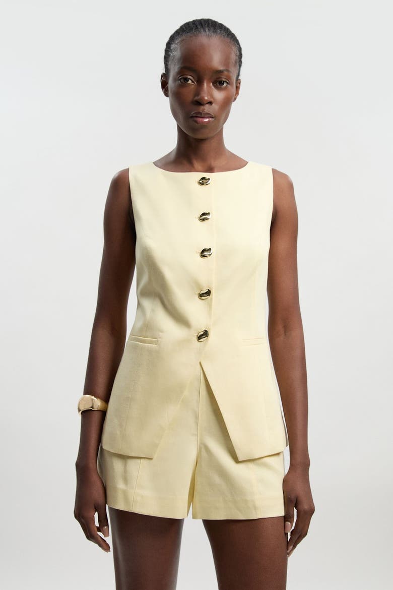 Tailored Button Detail Shorts, Alternate, color, Lemon