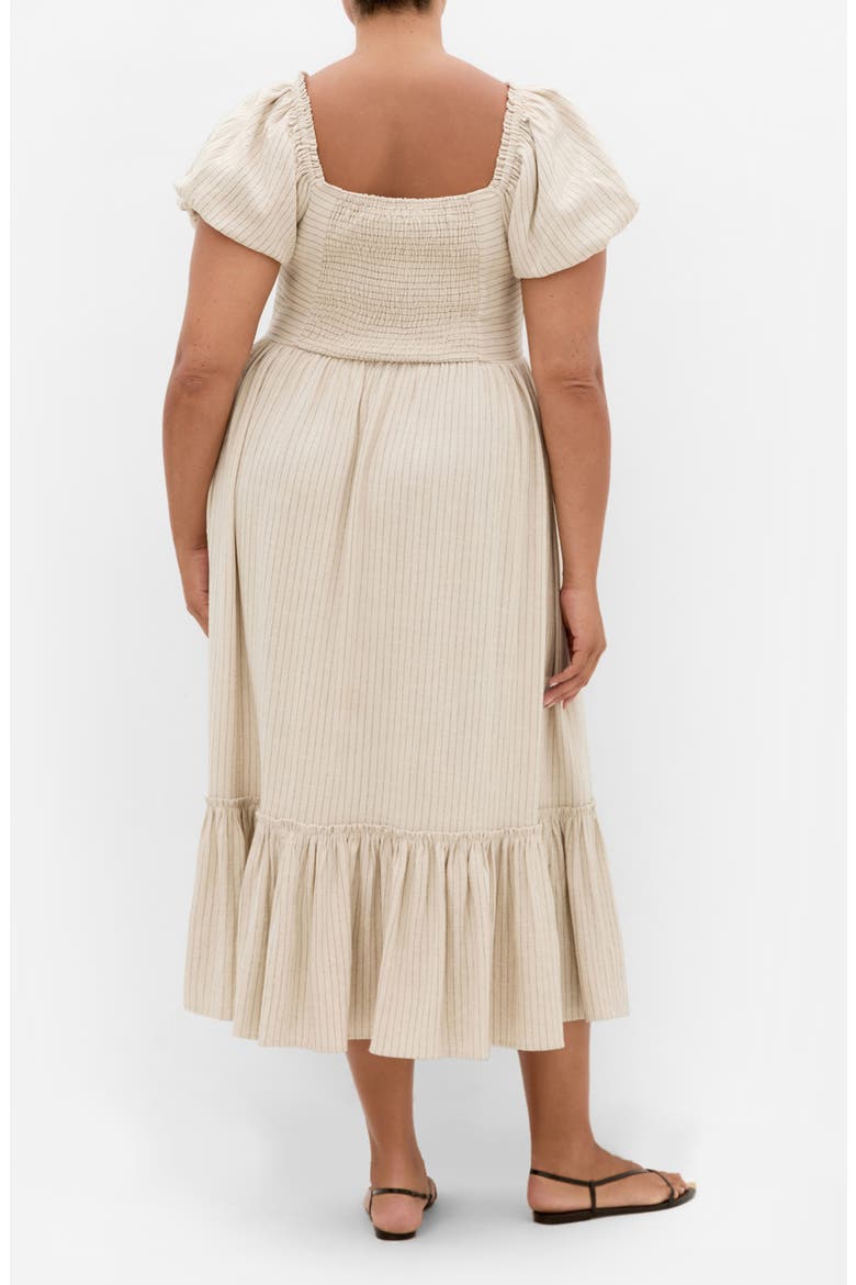 Simone Stripe Puff Sleeve Midi Dress, Alternate, color, STONE/ BLACK