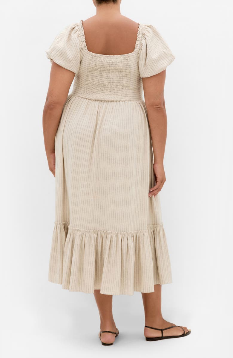City Chic Simone Stripe Puff Sleeve Midi Dress, Alternate, color, Stone/ Black