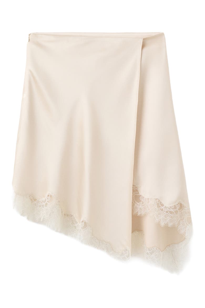 Lace Trim Satin Skirt, Main, color, BEIGE