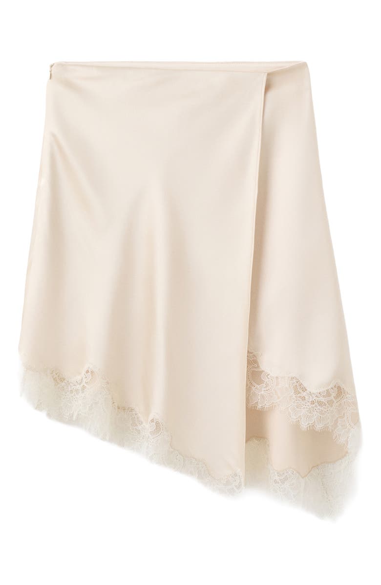 MANGO Lace Trim Satin Skirt, Main, color, Beige