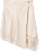 MANGO Lace Trim Satin Skirt