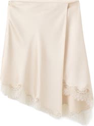MANGO Lace Trim Satin Skirt