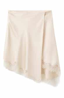 Lace Trim Satin Skirt