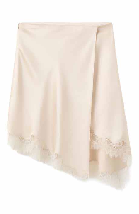 Lace Trim Satin Skirt