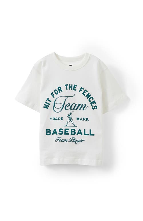 Cotton On Kids Kid's Jonny Short Sleeve Graphic Print Tee In Vanilla Varsity Green Team