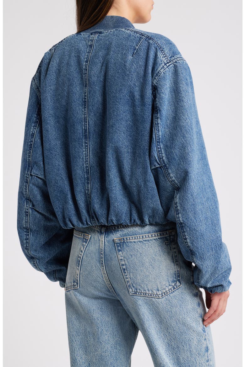 Maggie Crop Denim Bomber Jacket, Alternate, color, AMARA