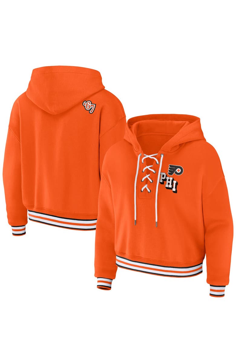 WEAR by Erin Andrews Women's WEAR by Erin Andrews Orange Philadelphia Flyers Lace-Up Pullover Hoodie, Main, color, 