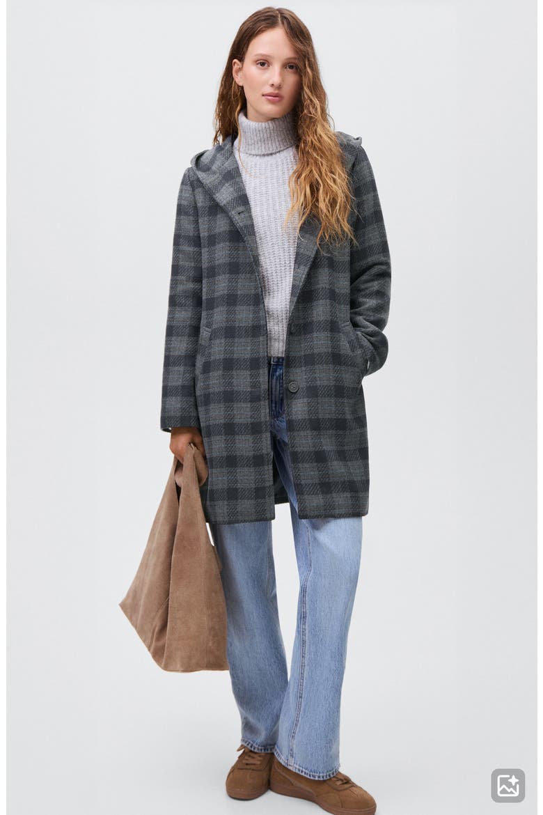 Plaid Hooded Coat, Main, color, NAVY