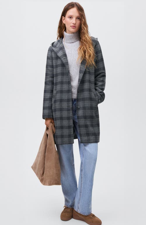 Mango Teen Plaid Hooded Coat In Gray