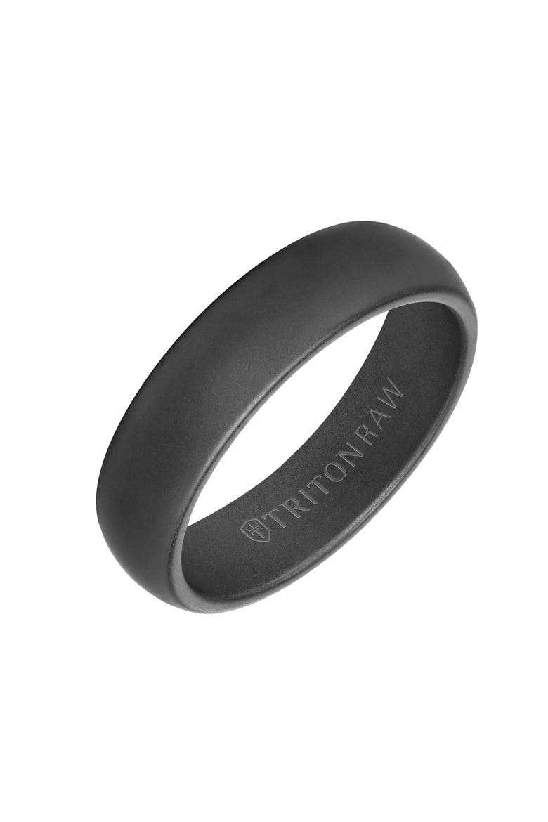 6MM Tungsten Raw Black DLC Ring with Dome Profile and Rolled Edge, Main, color, Black