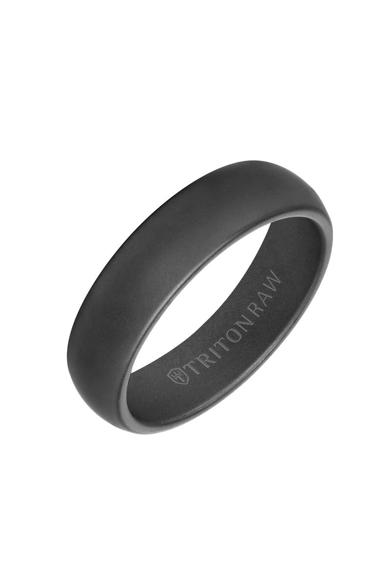 Triton 6MM Tungsten Raw Black DLC Ring with Dome Profile and Rolled Edge, Main, color, 