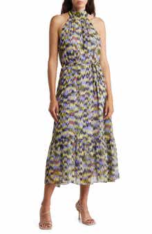 Julia Jordan Mock Neck Tiered Midi Dress