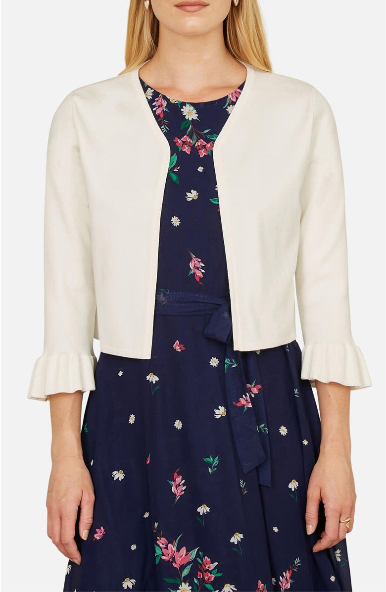 Yumi Bell Sleeves Cropped Cardigan, Alternate, color, Ivory