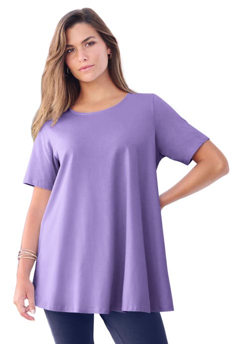 Plus Size Ultimate Cotton Crewneck Short Sleeve Swing Tee (Plus)