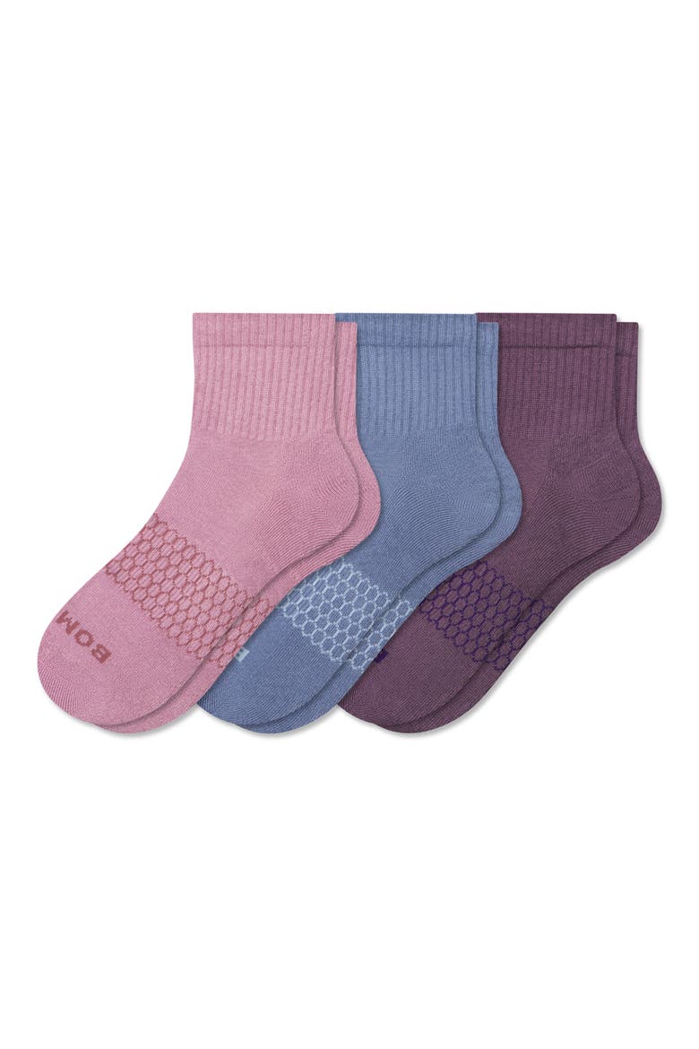 3-Pack Solid Quarter Socks, Main, color, BERRY DUSK MIX