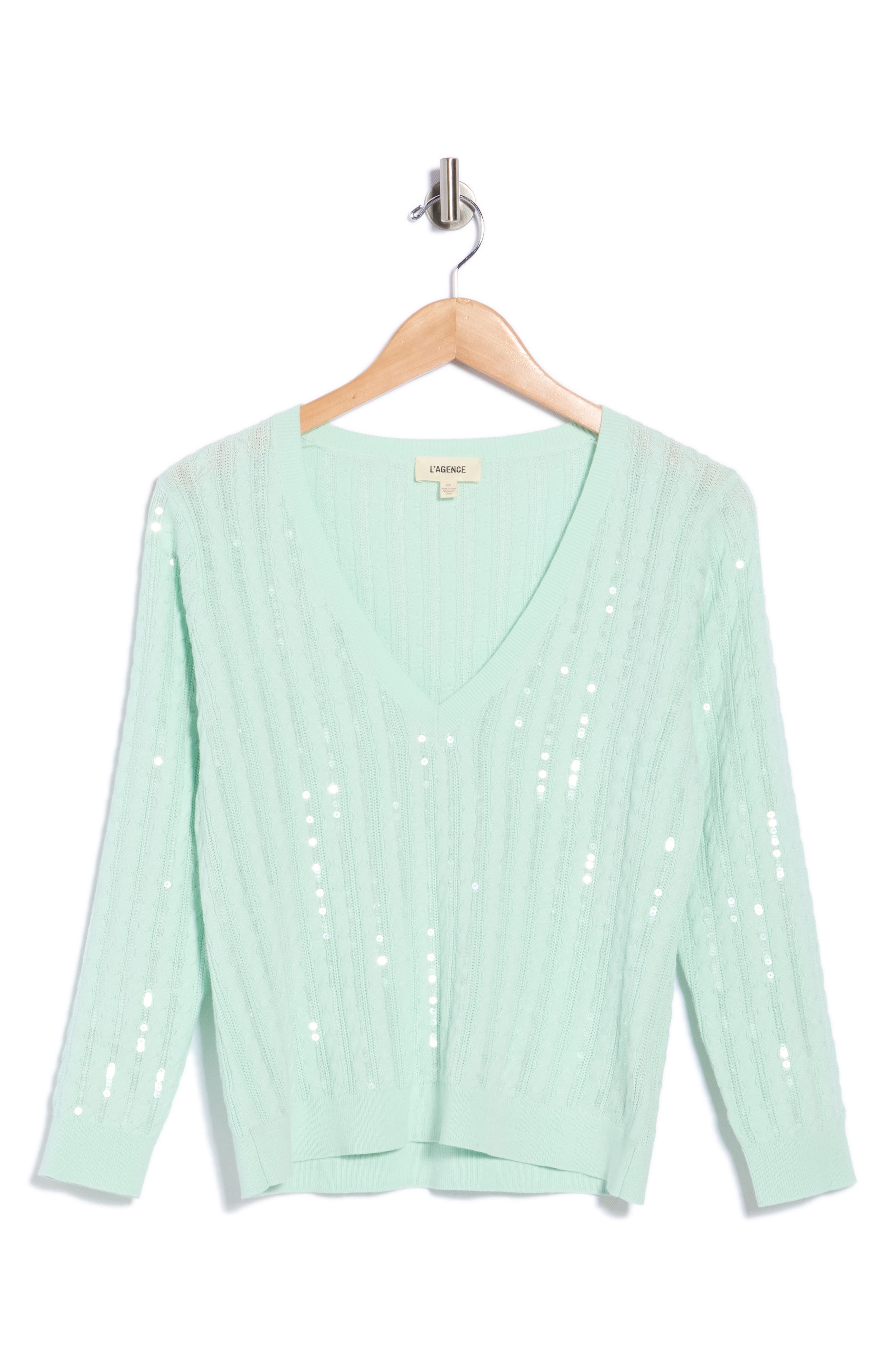 Trinity Sequin Cable V-Neck Pullover