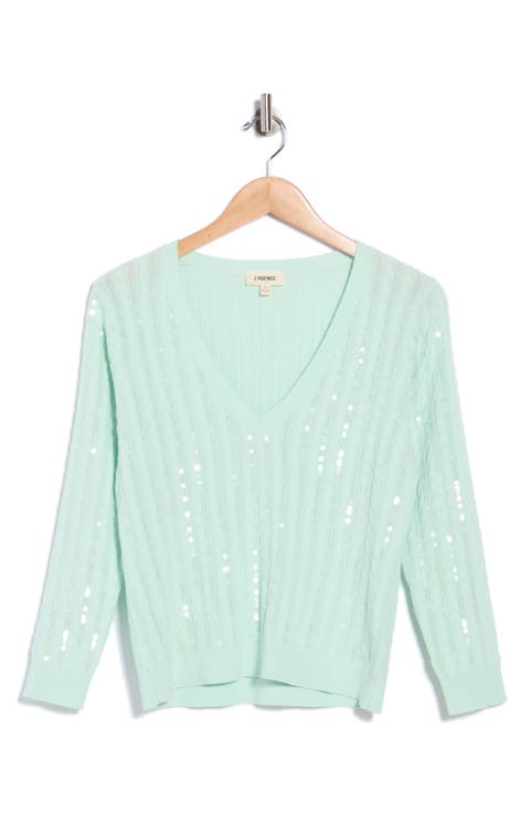 Trinity Sequin Cable V-Neck Pullover