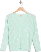 L'AGENCE Trinity Sequin Cable V-Neck Pullover