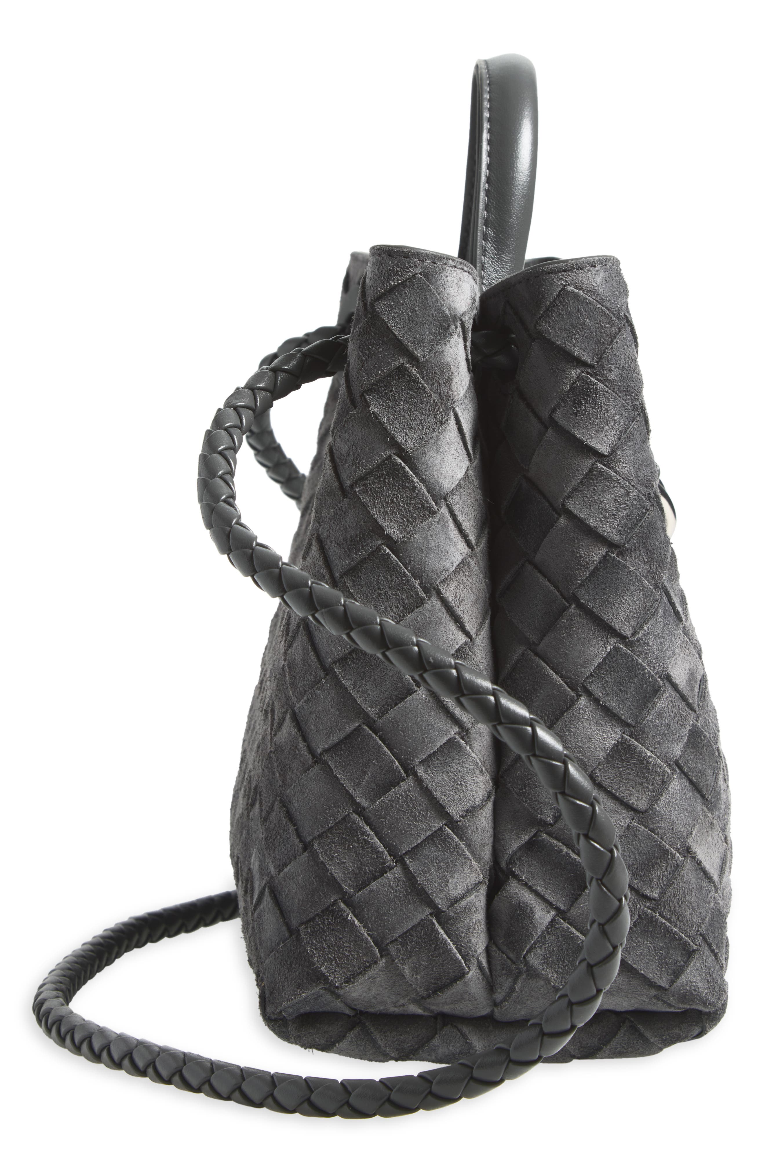 Small Andiamo Intrecciato Suede Shoulder Bag, Alternate, color, 1699 OBSIDIAN GREY