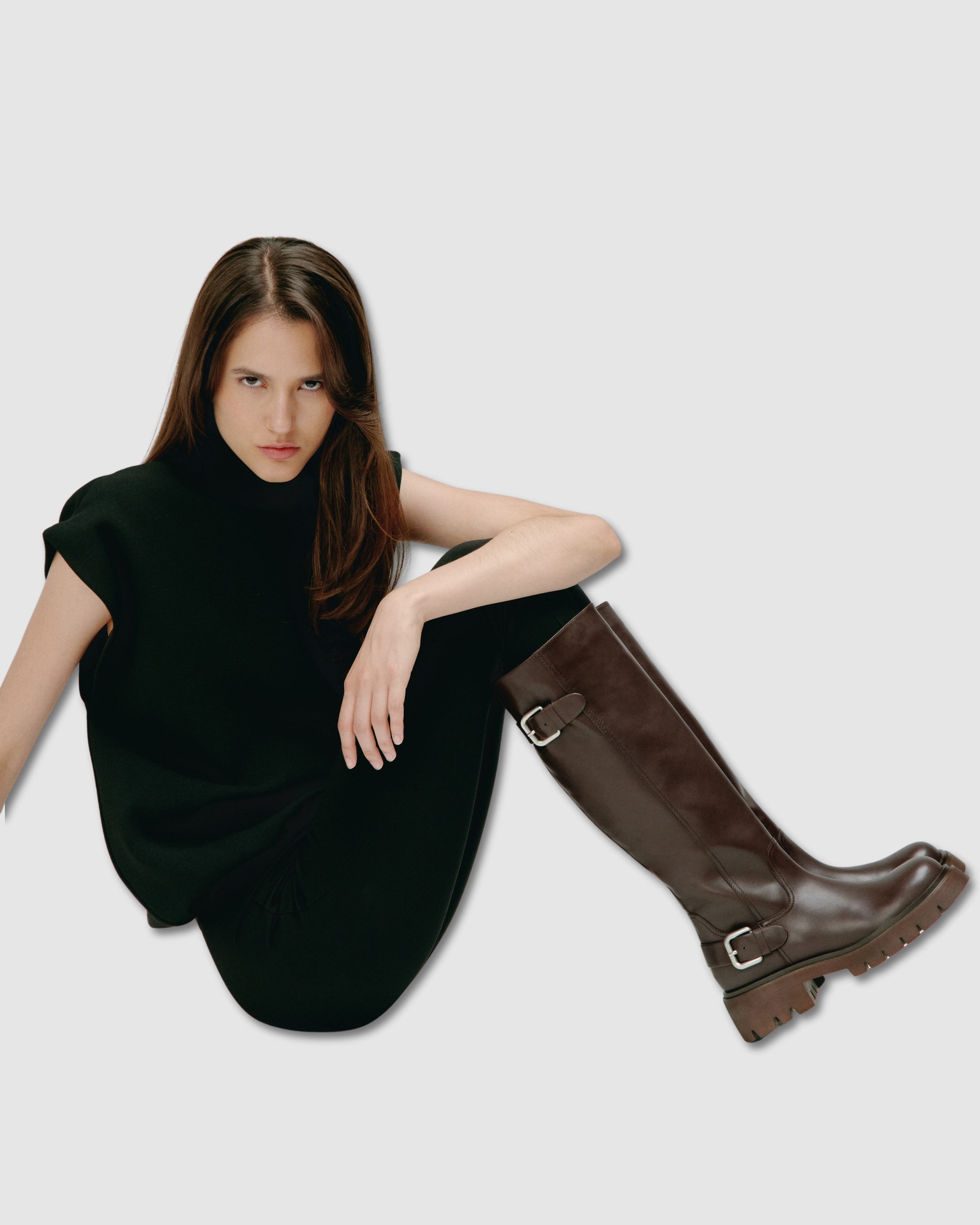 Herpen Chunky Treaded Sole Long Boot, Alternate, color, CHOCOLATE