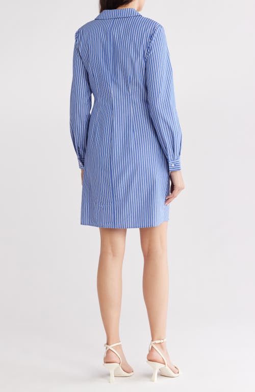 Shop Eliza J Ruched Long Sleeve Shirtdress In Navy Ivory