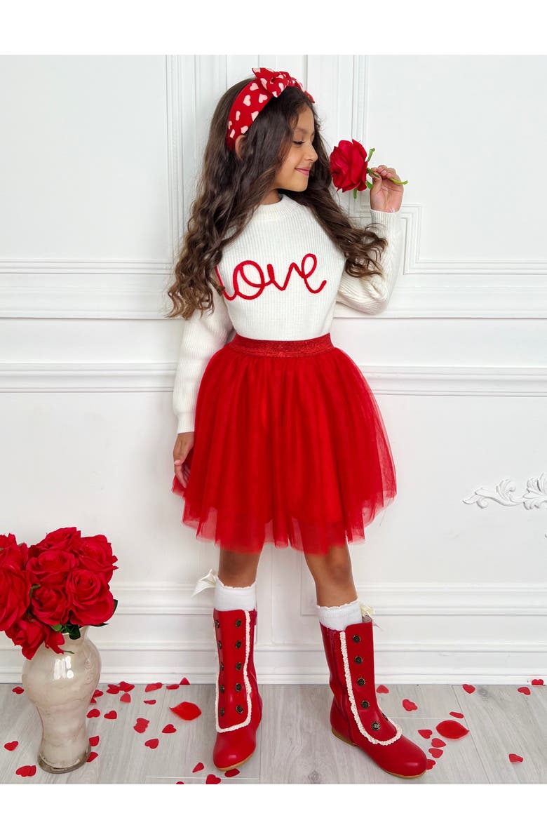 Mia Belle Girls Girls Embroidered Love Sweater and Tutu Skirt Set, Alternate, color, White